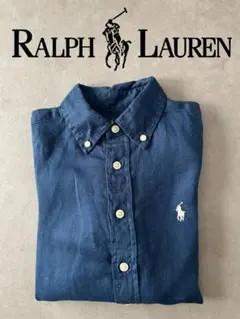 【リネン】Ralph Lauren ネイビー ボタンダウンシャツ 麻 S 140