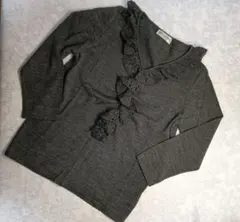 ☆極美品☆アリスバーリー エレガントな長袖フリルトップス　チャコールグレー