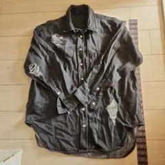 JEANASIS ダメージ加工 長袖シャツ ダークグレー