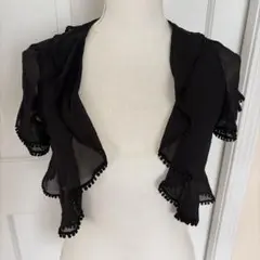 シルクブラックシースルーカーディガン 半袖 フリル付きグレースコンチネンタル