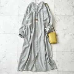 美品♪アーバンリサーチドアーズ　リネン混　ワンピース　ロング　バンドカラー　F