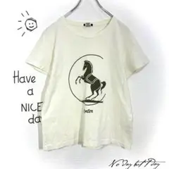 ノンブル アンペール Tシャツ(F)馬 ビックプリント アイボリー コットン