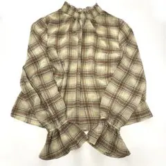 チェック柄フレア袖チュニック　シースルー 森ガール　フェアリーグランジ　y2k
