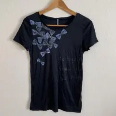 【ESPIE】半袖 Tシャツ 紺 ネイビー リボン スパンコール (40)