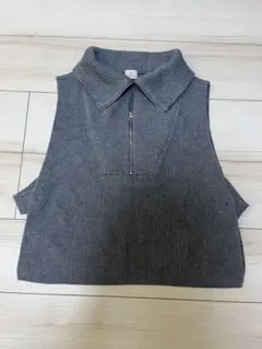 green label relaxing ジッパー付きグレーリブニットベスト