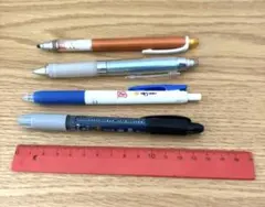 筆記具 4本セット シャープペンシル ボールペン　筆ペン 17センチ定規