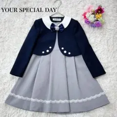 未使用級 ユアスペシャルデイ 120 入学式 リボン 小花 3点セット ネイビー