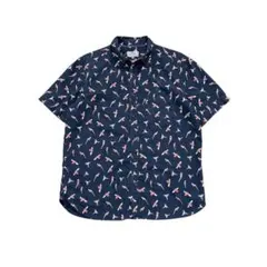 7TSM2 オウム総柄　半袖シャツ　ボタンダウン　古着used