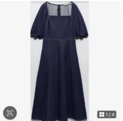 ZARA デニムロングドレス パフスリーブ