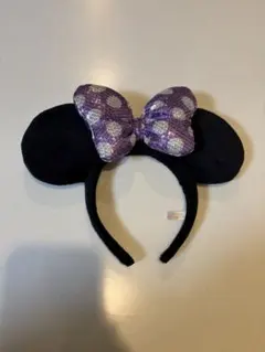 ミッキー耳カチューシャ 紫スパンコールリボン