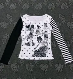 【希少】y2k パンク ロンT 星柄 ボーダー アシンメトリー イラスト 総柄