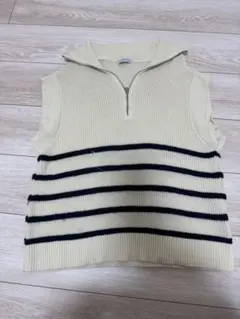 アイボリー・ネイビー ストライプ ニットベスト