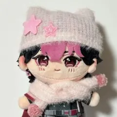 【ぬいぐるみ服】 10cm用 ネコ耳 ニット帽 + マフラー ピンク