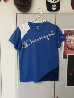 Champion 青 メッシュ　スポーツTシャツ