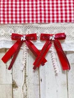 ♡ワンちゃん付きヘアリボンクリップ♡赤