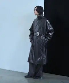 【美品】HARE　レザートレンチコート　ブラック　アウター
