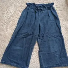 130cm デニム ワイドパンツ リボン付き