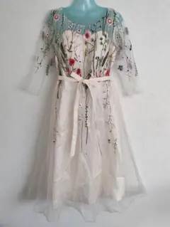 45 刺繍 シースルー ドレス ワンピース ke