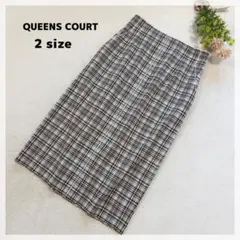 【クイーンズコート】タイトスカート 2 ピンク×グレー系 美シルエット