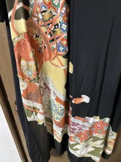 着物リメイクワンピース黒留袖 ロング丈　難あり