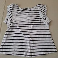 〖新品未使用〗Vis ストライプ レース付き フレンチスリーブ袖Tシャツ