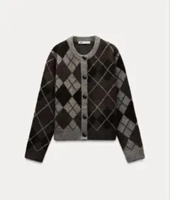 ZARA アーガイルニットカーディガン　M