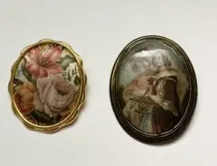 ヴィンテージ フレーム ブローチ アート 花 希少品 レトロ 2点セット