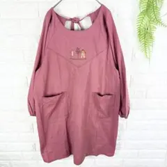 ヴィンテージ 割烹着 エプロン 農作業 ゆったり 刺繍 古着 リメイク生地