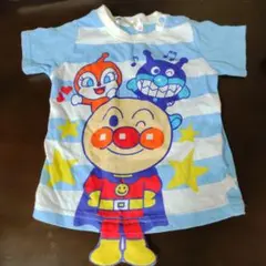 【アンパンマン好きな子！オススメ】アンパンマン 半袖Tシャツ 水色 ボーダーのサムネイル