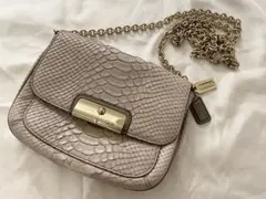 coach クリスティン　チェーンショルダーバッグ　パイソン　ヘビ　ペールグレー