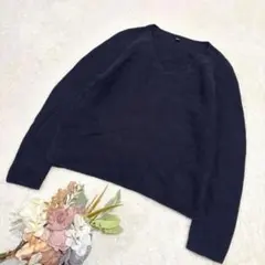 【ユニクロ】UNIQLO 3DコットンブレンドVネックセーター ネイビー S