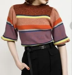 SLYMULTI BORDER PUFF TOPS/マルチボーダーパフスリー