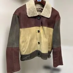 ☘️羊革　シープスキン　レザージャケット　暖かい　ブラウン+イエロー
