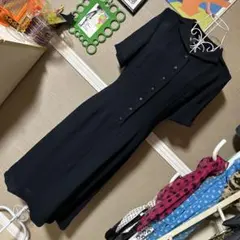 レトロ古着 半袖ワンピース ヴィンテージ 古着 ◎インナー付き◎ 黒