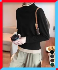 新品 ハイネックトップス レイヤード風 長袖T 着回し起毛トップス 着膨れしない