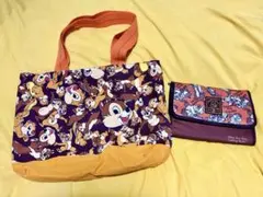 ディズニー　チップ&デール　総柄トートバッグ　マルチポーチ