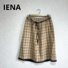 IENA イエナ フレアスカート リネン混 チェック柄 ブラウン Lのサムネイル