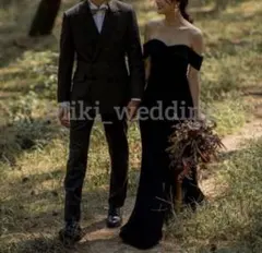 流行✴︎人気✴︎ブラックオフショルドレス　ウェディングドレス　黒　二次会　前撮り