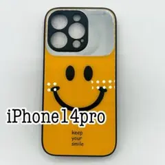iPhone14pro スマイル　ミラー付きケース　イエロー　黄色