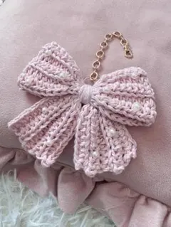 ハンドメイド リボンチャーム パール付き チャーム キーホルダー