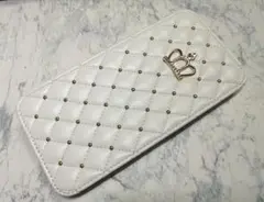 訳アリ iphone14plus 用 スマホケース ティアラ 手帳型 ホワイト