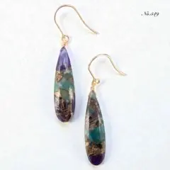 No.549【再販】✨天然石✨ブルーパープルコッパーの一粒ピアス　イヤリング