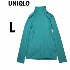 ユニクロ　UNIQLO　ハイネックカットソー　長袖　L　グリーン