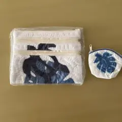 ホワイト/ブルー 抽象模様 ポーチセット