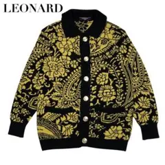 LEONARD　レオナール ニット 花柄 イエロー×ブラック レオナール✨カットソー トップス ニット 花 黒 伸縮性 黄色