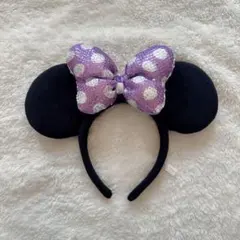 ディズニー　カチューシャ　ミニー　パープル　スパンコール　紫