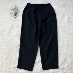 美品 ブラック M ポリエステルイージーワイドパンツ ウエストゴム紐付 古着