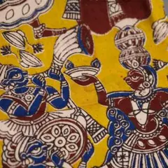 インド コットンシルク カラムカリプリント　90×108　ダンス　マスタード