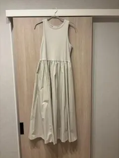 リブ切り替え ノースリーブ ロングワンピース L
