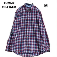 トミーヒルフィガー　メンズシャツ　赤×青　M　チェック柄　コットン【1821】